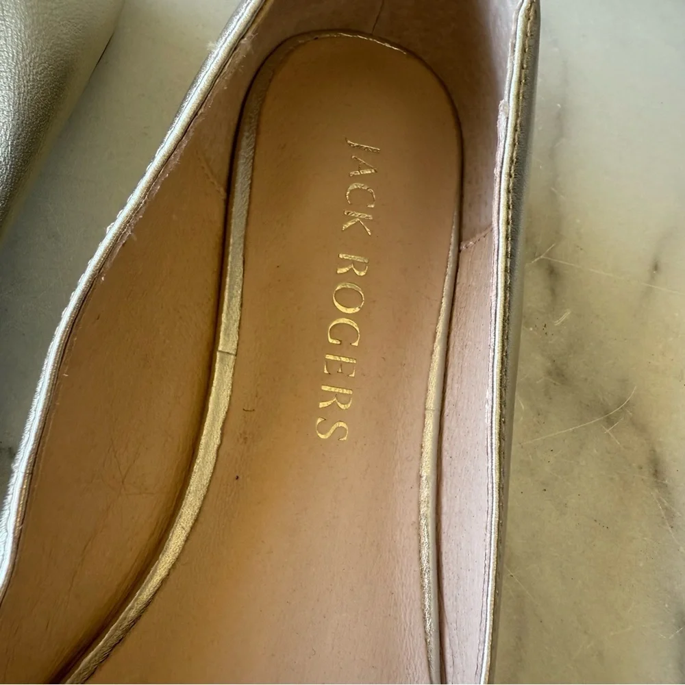 JACK ROGERS Size 8.5 Gold Debra Leather Bow Ballet Flat NEW!